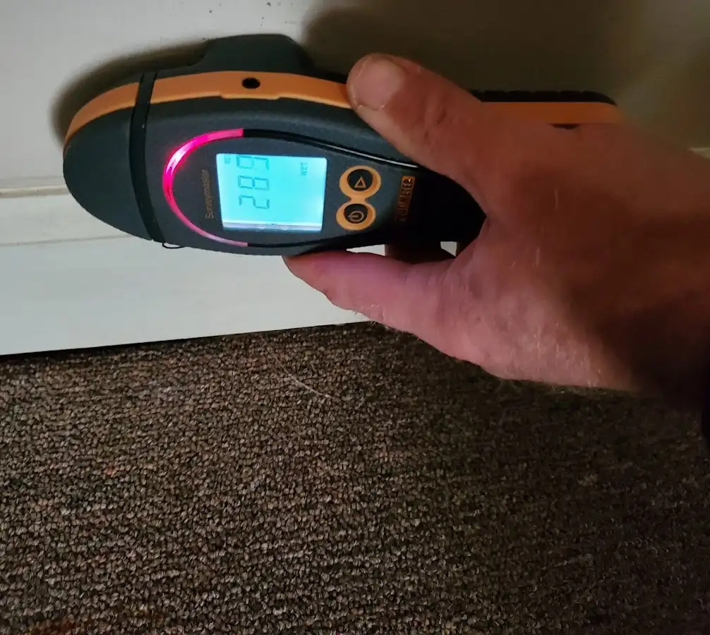 Moisture detection at baseboard during Burst Pipe Cleanup in Garrett